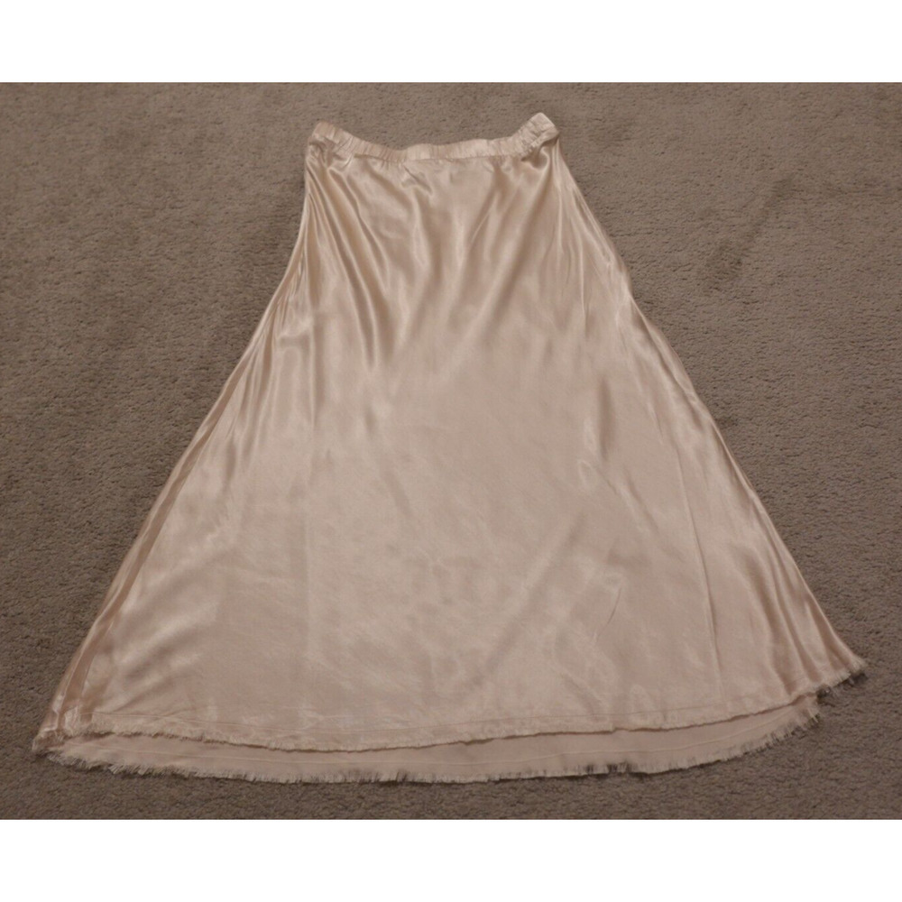 Nation LTD Women M Skirt Mabel Sateen Elastic Waist Frayed Hem Midi Champagne